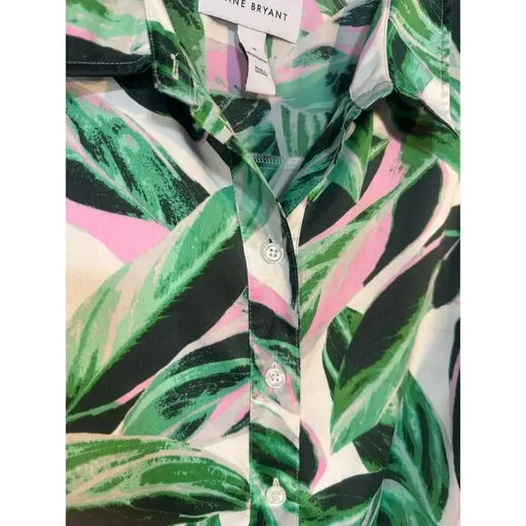 Lane Bryant Sz 18 BeautiCurve Silky Dress Green Pink Leaf Print Belted tailored - Picture 9 of 10